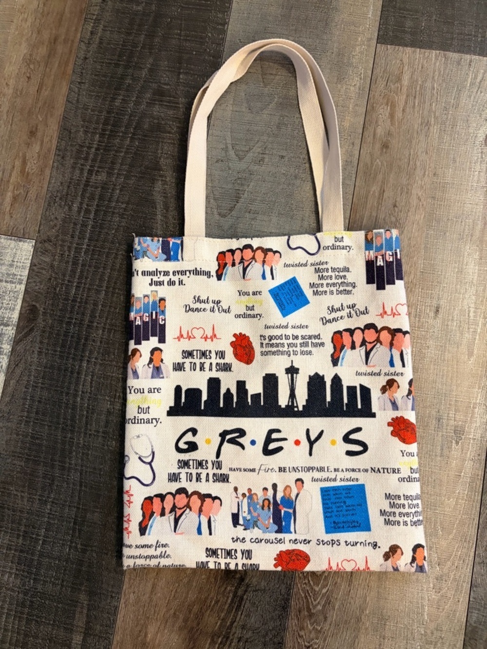 Grey’s Anatomy Quotes Canvas Tote Bag Seattle Skyline Medical TV Show Fan